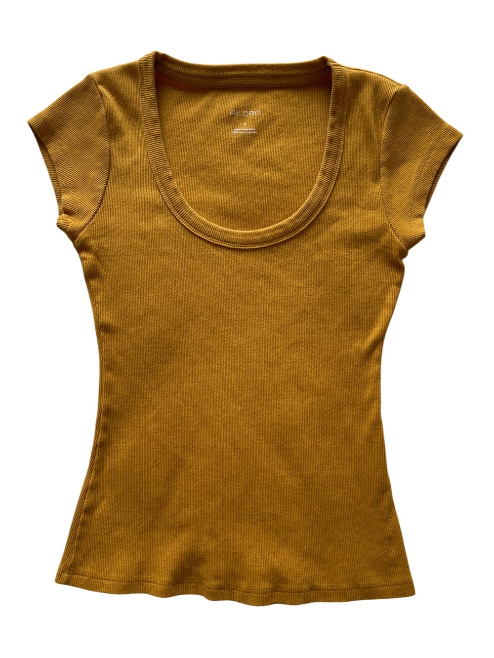 Anthropologie Mustard Scoop Neck Short Sleeve Top